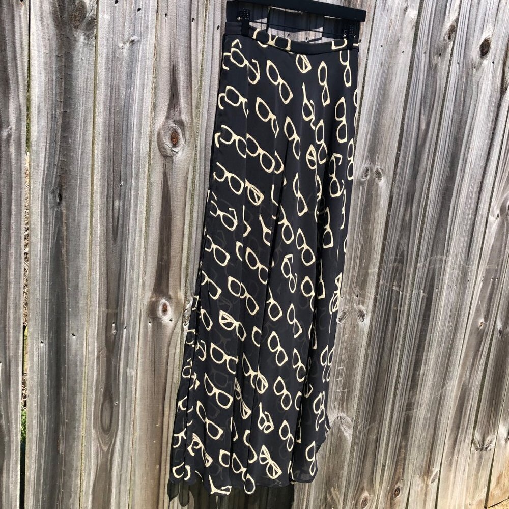 Anthropologie Eva Franco 6 Maxi Skirt Black Tan Bookish Sheer Overlay Glasses - Picture 6 of 10